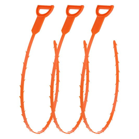 COMNICO 3 Pack Drain Clog Remover 25 Inch Plastic Snake Hair Catcher Stick Tool Unclog Tube Drainpipe Relief Auger Cleaner Kit for Kitchen Sink Sewer Bathroom Shower Tub Toilet, Orange