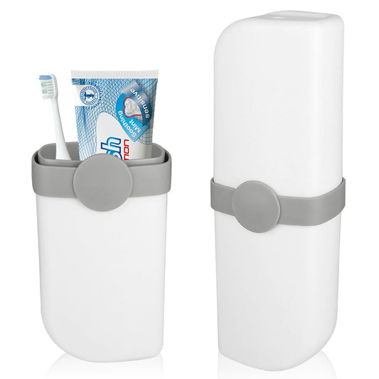 COMNICO Travel Toothbrush Cup Case Portable Toiletry Holder Anti Dust Comb Container Box Toothpaste Carrier Organizer with Cover for Traveling Camping Business School Trip Bathroom (White)
