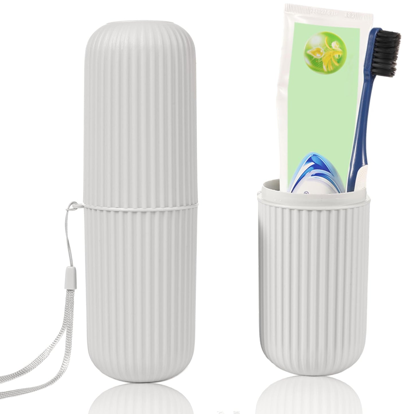 COMNICO Toothbrush Holders Covers Travel Essentials Gray Portable Caps Long 7.68 Inch Toothbrush Travel Holder with Covers Caps for School Camping Business Traveling Home