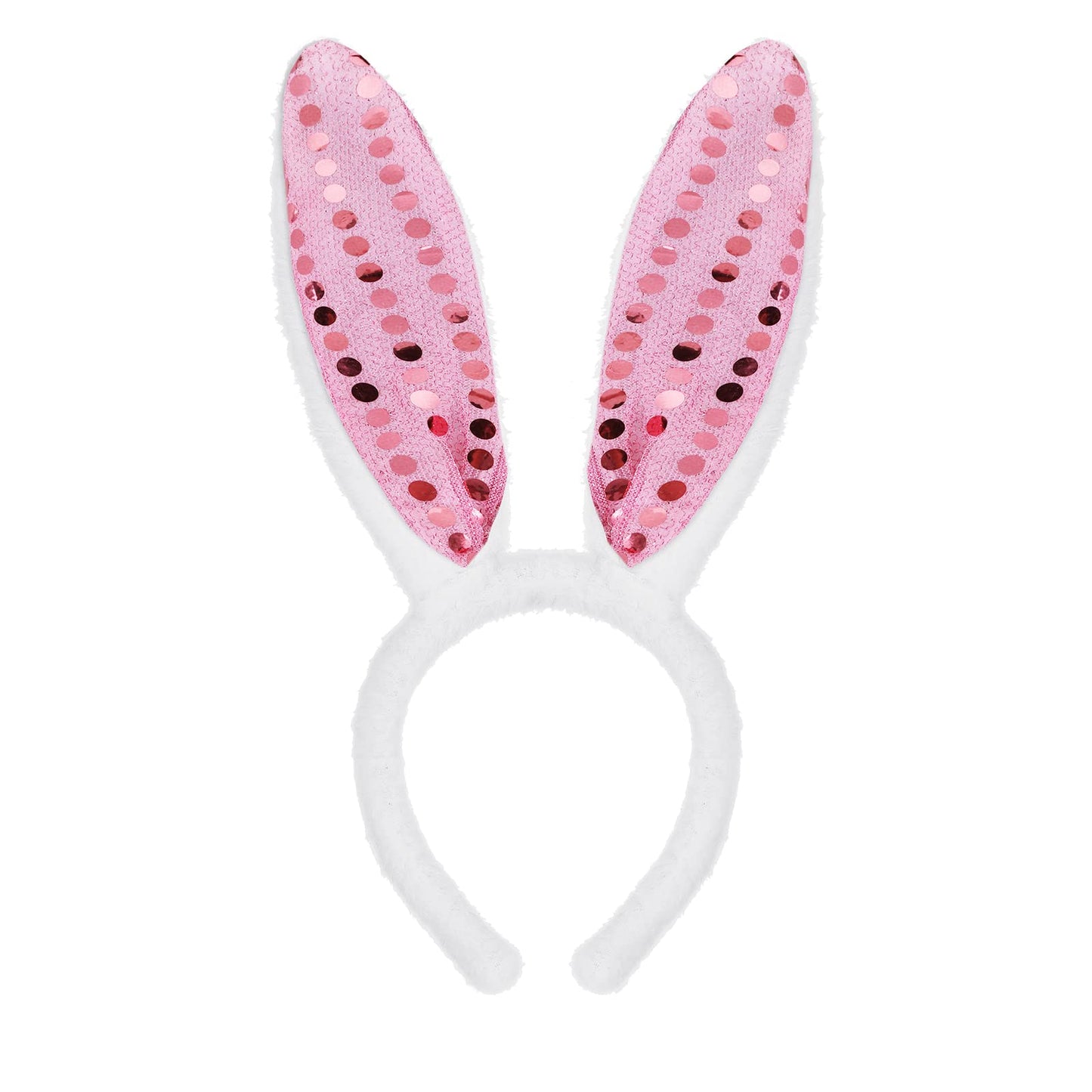 Sibba Plush Bunny Ears Headband 1 Piece Rabbit Ear Accessory Easter Cosplay Party Hair Styling Christmas Costume Dress Up for Girls Women (Pink Sequins)