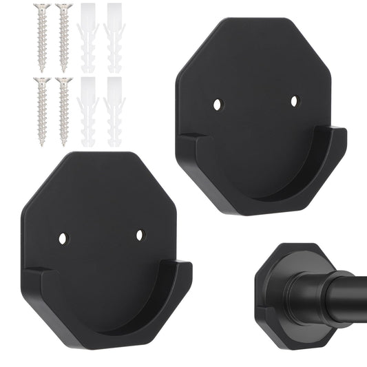 Sibba Adhesive Shower Rod Holders 2Pcs Sticky Curtain Rod Bracket Rod Retainer No Slippage Retainer Tension Hooks Liners Support Black Mount Sticker Heavy Duty Wall Hold Tool Fit Bathroom Wardrobe