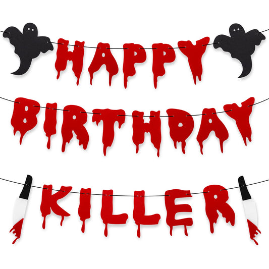 Sibba Halloween Killer Happy Birthday Party Banner Scream Christmas Valentines Day Easter Decorations Decor Movie Crime Scene Knife Hanging Stickers Murder Mystery Horror Night Confetti Supplies