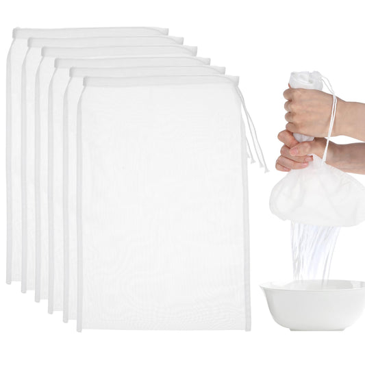 Sibba Fine Mesh Strainer Colanders 6 PCS Yogurt Seive Small Kitchen Juicing Coffee Utensils with Drawstring Cafe Honey Grains Rice Drink Liquids Food Straining Cloth Sifter Hand Filter Bags