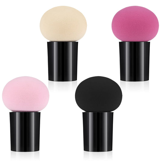 Sibba 4 PCS Makeup Eggs Sponge Beauty Blender Foundation Blending Make Up Concealer Applicator Cosmetic Face Eye Brush Set With Mini Handle Loose Powder Coverage Mushroom Flat End Head Holder Kit