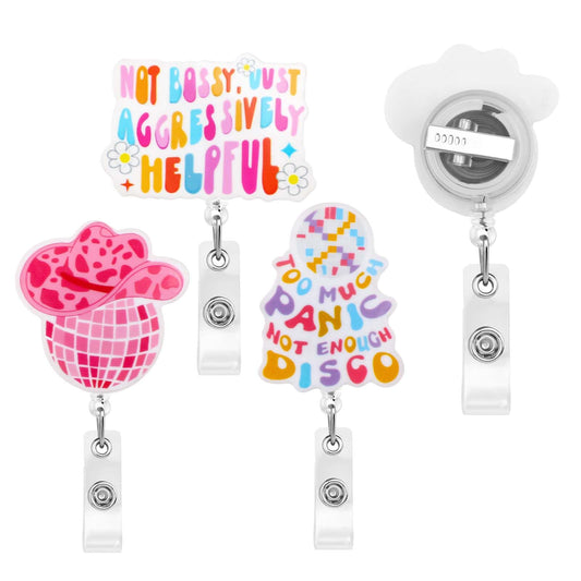 3 PCS Funny Badge Holder Retractable Badge Clip Cute ID Name Tag Card Holder Nurse Alligator Clip Keychain Accessories for Doctor Nursing Teacher Student Office Volunteer