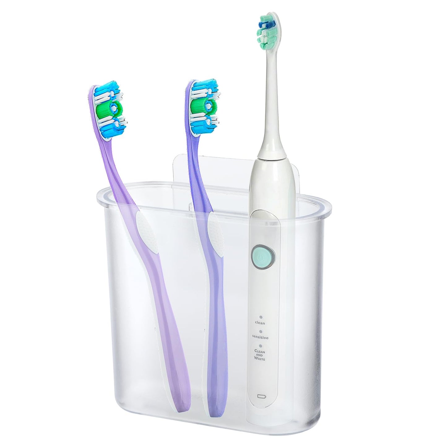 Sibba Wall Mount Toothbrush Holder Shower Caddy Bathroom Storage Self Adhesive Tooth Brush Holder For Kitchen No Drilling Electric Toothbrush Toothpaste Razor Clear Plastic