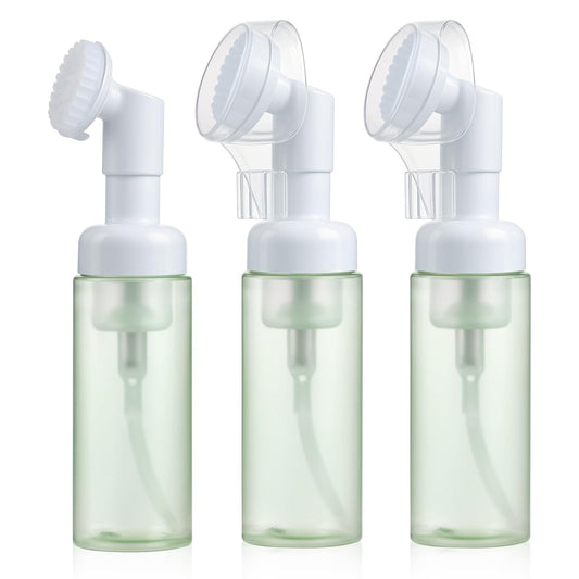 3 Pcs Foam Bottle with Brush Empty Facial Cleanser Bottle Small Foaming Soap Dispenser Mini Mousse Pump Container with Silicone Massage Clean Brush Head for Lash Cleanser Milk Beater Travel