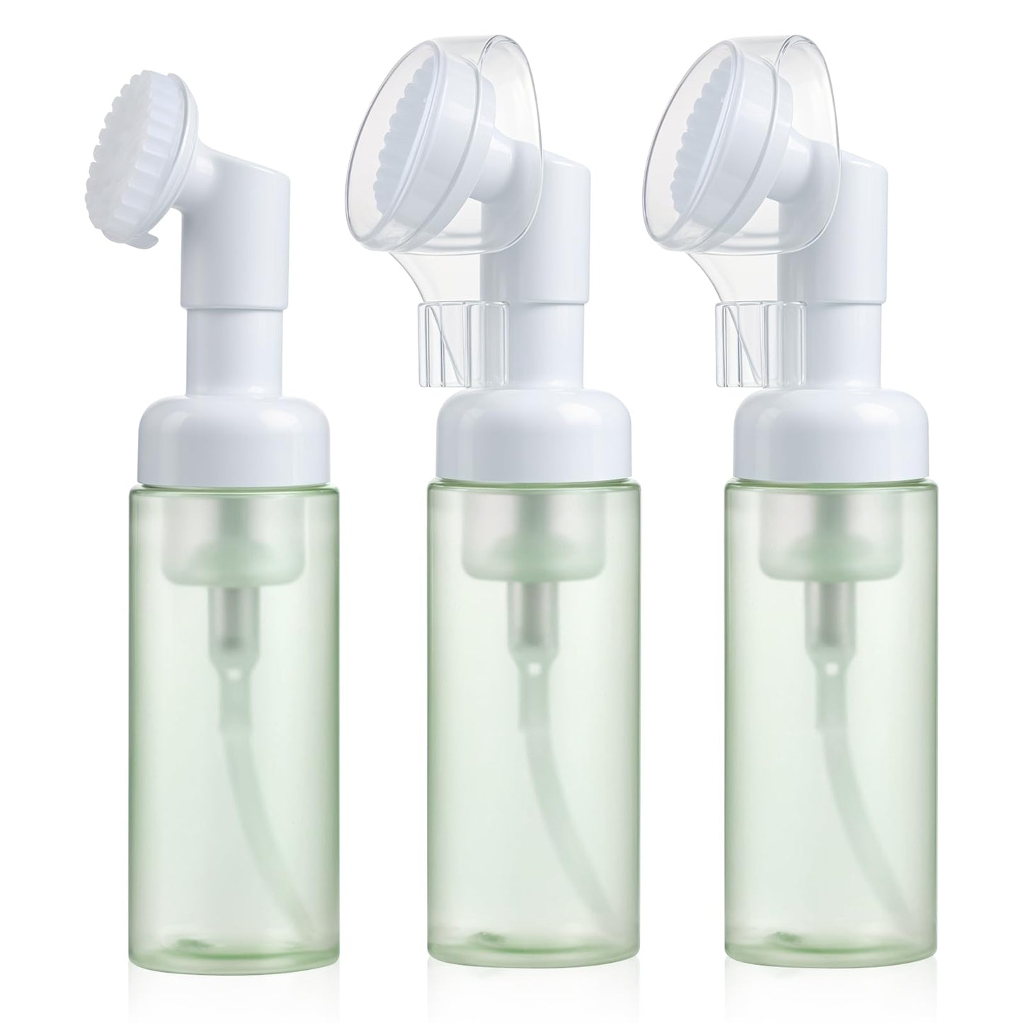 3 Pcs Foam Bottle with Brush Empty Facial Cleanser Bottle Small Foaming Soap Dispenser Mini Mousse Pump Container with Silicone Massage Clean Brush Head for Lash Cleanser Milk Beater Travel
