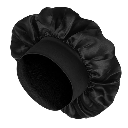 COMNICO Satin Bonnet for Sleeping, 1Pcs Double Layer Bonnet Reversible Sleep Cap Black Hair Bonnet for Sleeping Wide Elastic Band Satin Bonnet for Men Women's Natural and Curly Hair