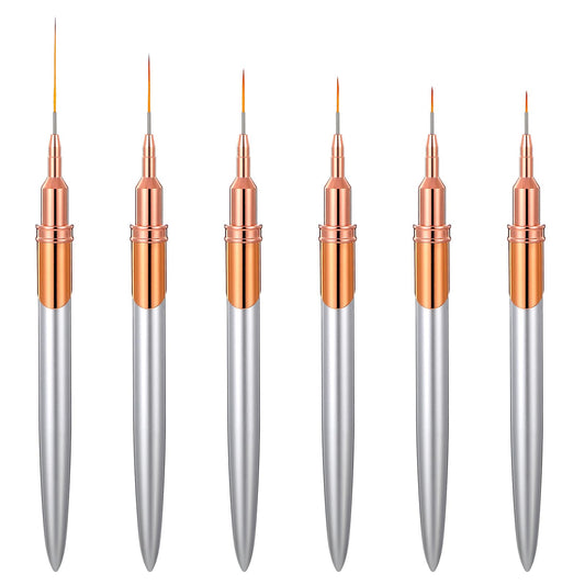 6Pcs Nail Art Liner Brushes Nail Detail Brush Nail Dotting Drawing Tool 5/7/9/11/15/25mm Gel Polish Painting Pen Nail Design Fine Long Striper Brushes for Long Lines Thin Details Fine Drawing