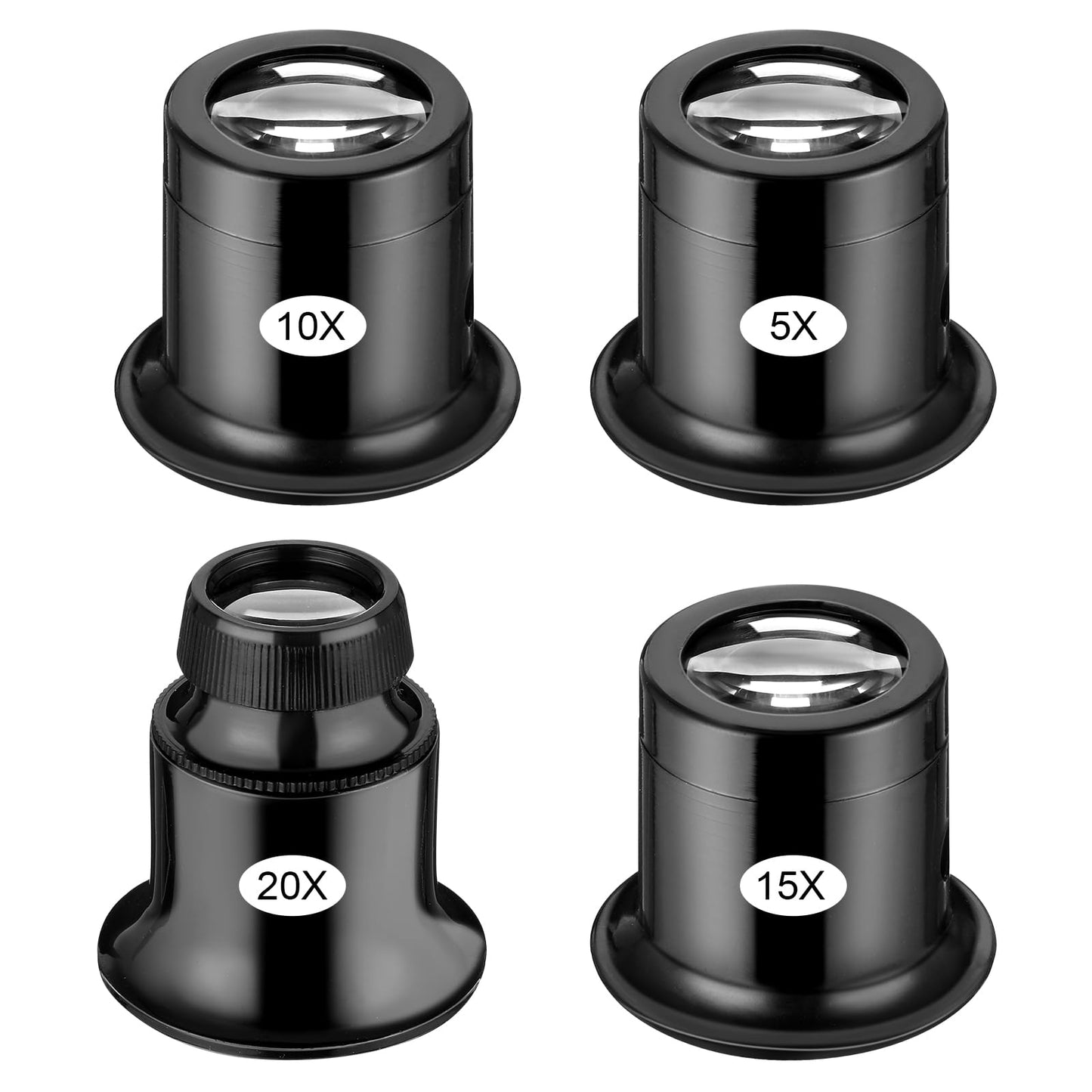 4 Pcs Jewelers Loupe Portable Monocular Magnifier 5X/10X/15X/20X Handheld Magnifier Watch Jewelry Repair Tool Magnifying Glass Eye Loops Dome Optics Len Loupe for Gem Diamond Stamp Reading Newspaper