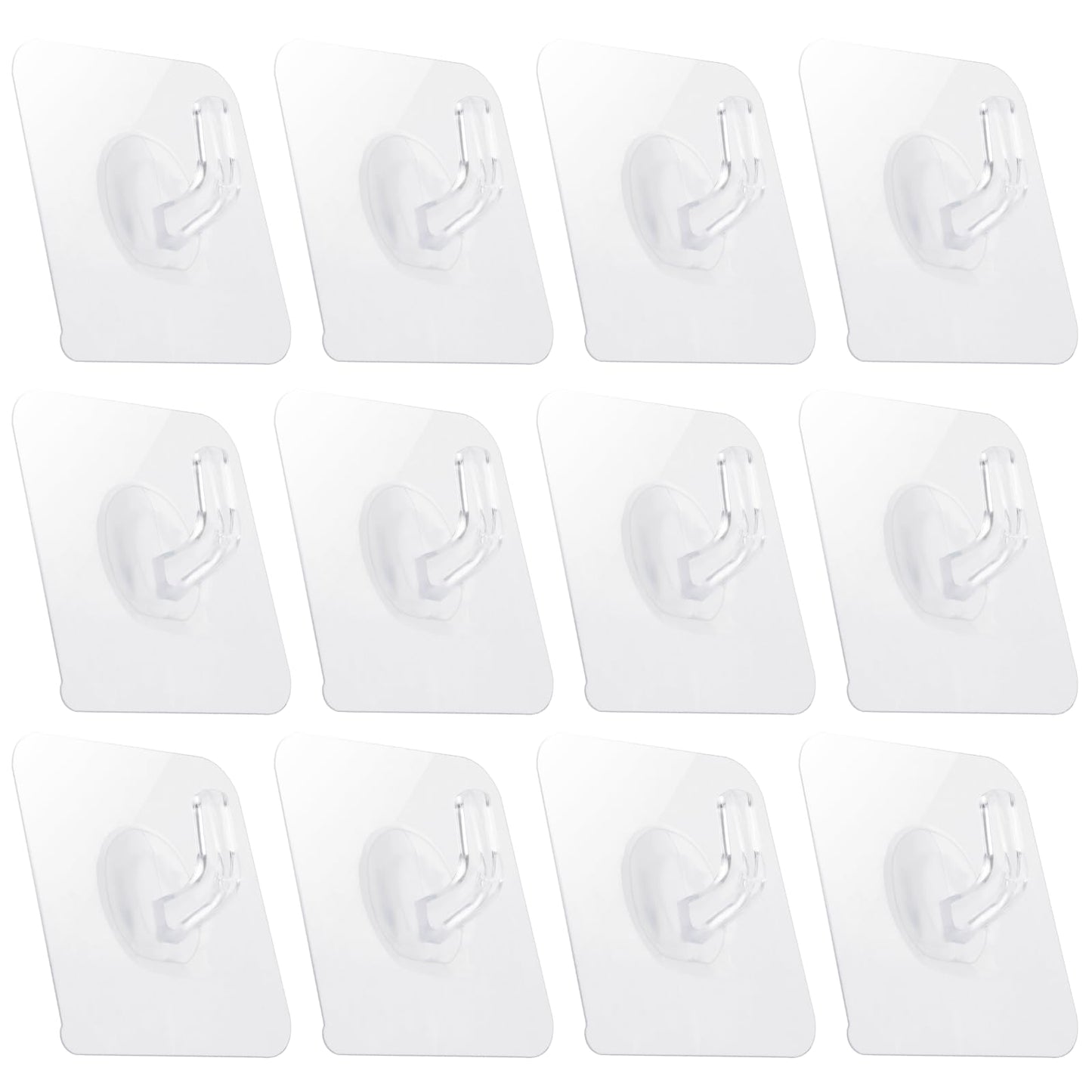 COMNICO 12 Pack Adhesive Hooks, Clear Plastic Waterproof Heavy Duty Sticky Wall Ceiling Door Window Pothook, Home Kitchen Bathroom Shower Office for Hanging Hat Towel Picture Coats