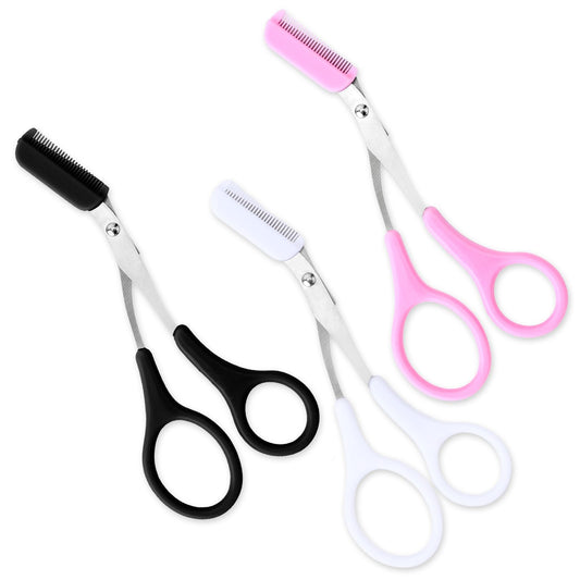 Wanmu 3Pcs Eyebrow Trimmer Scissor, 2024 New Multicolor Eyebrow Scissors with Comb, Professional Precision Curved Eye Brow Razor, Non-Slip Finger Grips Hair Removal Eyebrow Scissors for Men Women