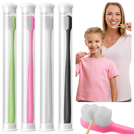Sibba 4Pack Extra Soft Toothbrushes for Protect Sensitive Teeth Micro Nano Manual Toothbrush Individually Wrapped Ultra-fine Tapered Bristles for Fragile Gums Care Adult Children Black Pink Blue White