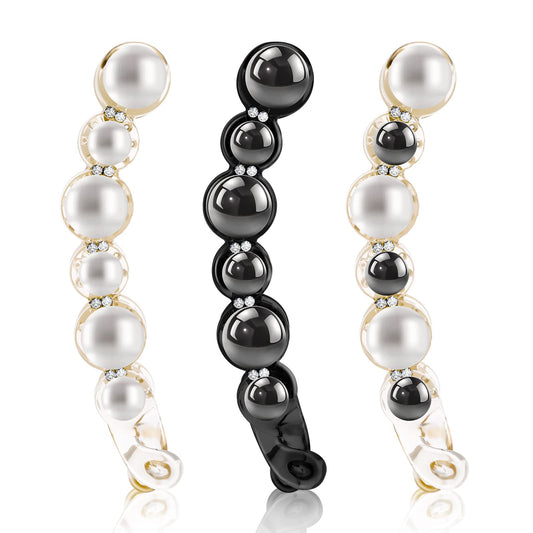 Sibba 3pcs Pearl Banana Hair Barrettes, Pearl Banana Artificial Hair Clips, Artificial Pearl Rhinestone Banana Clips Elegant Ponytail Barrettes Hair Accessories for Women Girls Thick Fine Hair