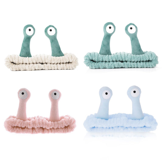Sibba Face Wash Headband, 4Pcs Snail Headbands Spa Hair Bands Makeup Headbands Cute Cartoon Coral Fleece Elastic Headband Creative Hair Accessories for Washing Face Shower Sports Beauty Skincare