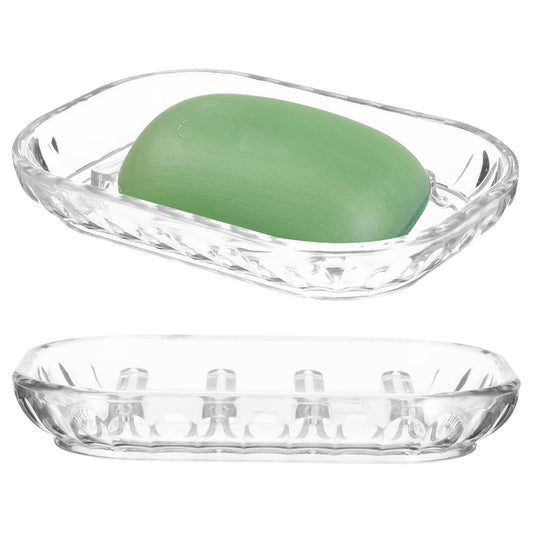 COMNICO 2 Pack Clear Soap Dish Holder, Bathroom Shower Bar Soap Dishes Sponge Holder Dish Soap Tray Plastic Kitchen Sink Organizer with Raised Ridges for Gym School Home Counter