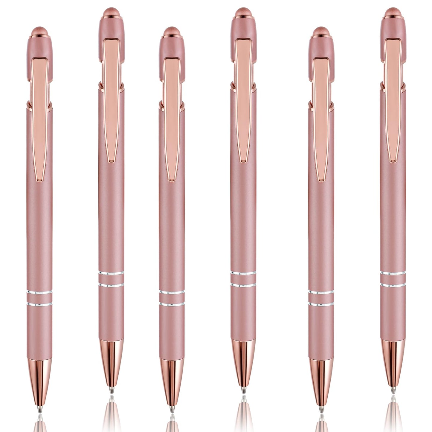 6 Pack Ballpoint Pen with Stylus Tip, Rose Gold Metal Pens Black Ink Pens, 1.0mm Medium Point Pens, Soft Rubberized Touch Ballpoint Pen for Touch Screens, Stylish Pens Teacher Gifts Office Supplies