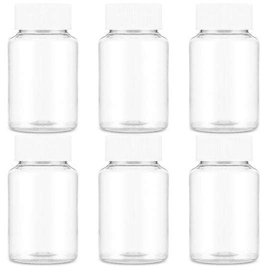 Sibba Clear Pill Bottle 6 Pcs Empty Medicine Organizers 80ML Plastic Dispenser Jar Powder Storage Transparent Reagent Containers Leak Proof Caps Receptacle Fit Home Counter Toiletries Package