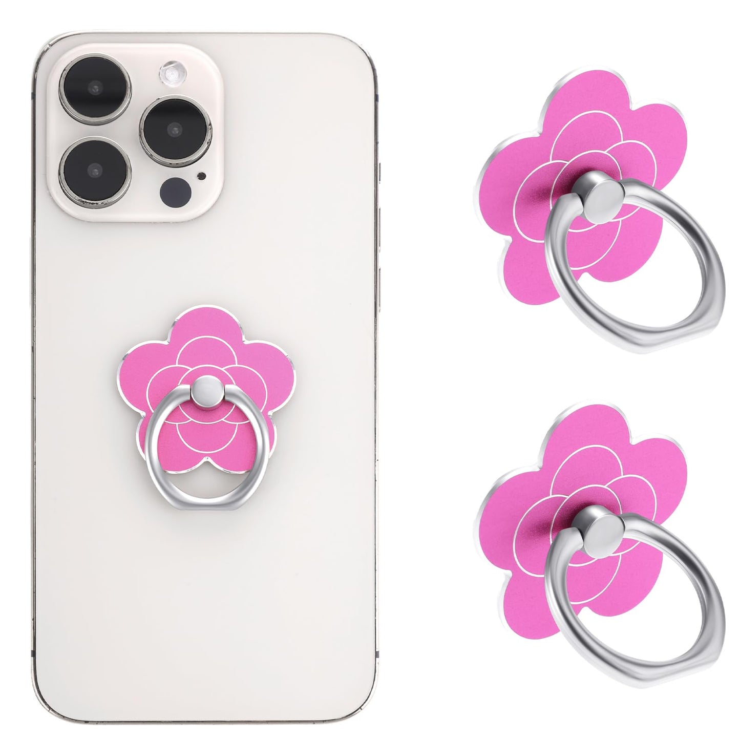 Sibba 2pcs Phone Ring Holder Kickstand Cellphone Flower Finger Ring Grips Stand Metal Universal Accessories Compatible with Smartphone, Mobile Phones, Phone case (Pink)