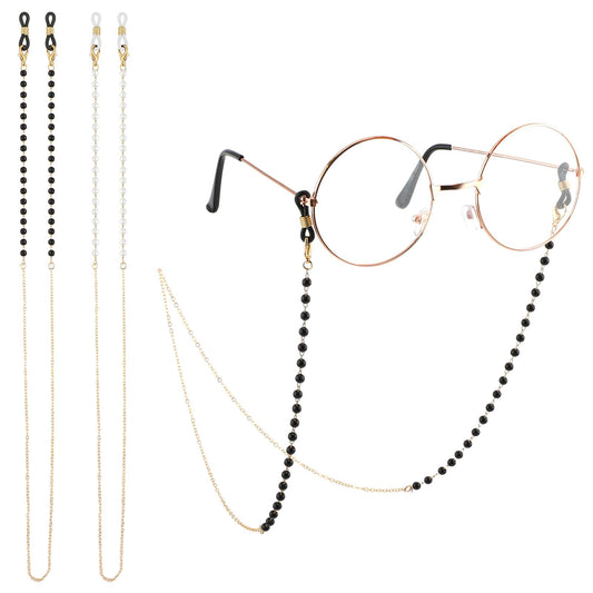Sibba Glasses Strap Holder 2PCS Eyeglasses Eyeglass Frames Eye Holders Neck Chain Elegant Beaded Chains Hang Mask Lanyard Stylish Necklace Eyewear Retainer Sunglasses String Reading Goth()
