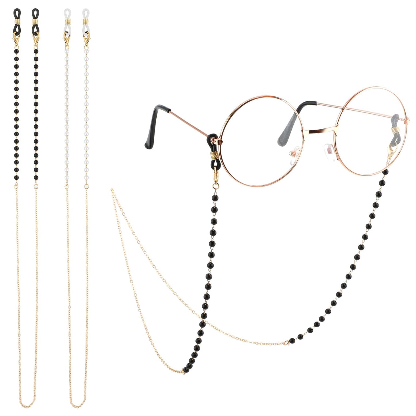 Sibba Glasses Strap Holder 2PCS Eyeglasses Eyeglass Frames Eye Holders Neck Chain Elegant Beaded Chains Hang Mask Lanyard Stylish Necklace Eyewear Retainer Sunglasses String Reading Goth()