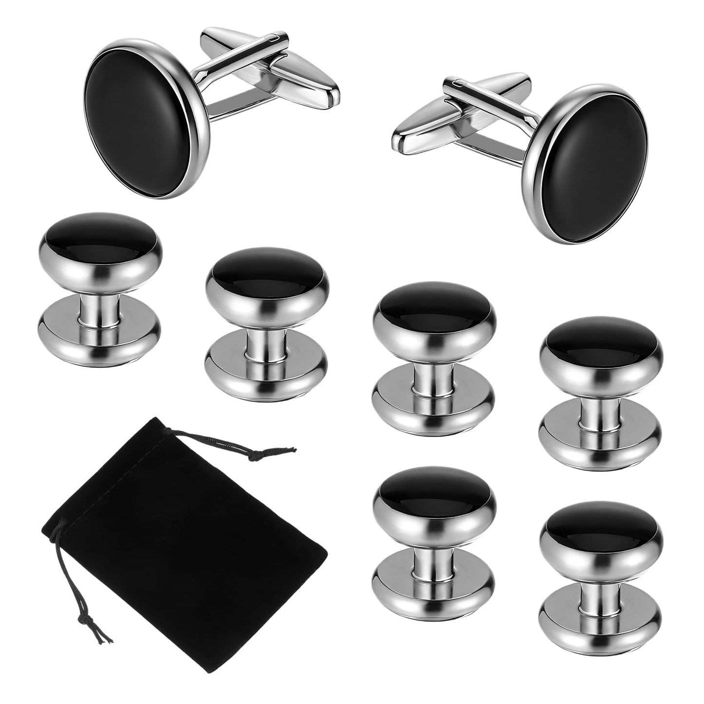 8 Pcs Men’s Tuxedo Studs and Cufflinks Set Tuxedo Buttons and Cufflinks Classic Tuxedos Shirt Studs Business Wedding Formal Accessories Anniversary Birthday Gift Cufflink for Men Shirts Vests