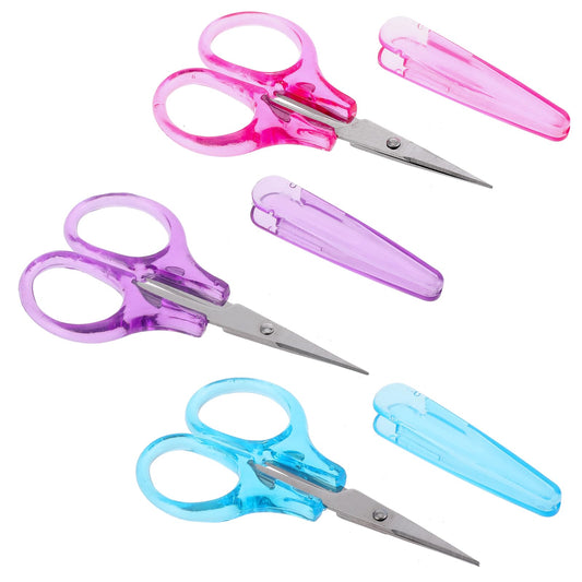 3Pcs Small Craft Scissors 3.5"Tiny Travel Scissor with Protective Cover Stainless Steel Curved Straight Thread Yarn Fabric Cutting Mini Scissor for Embroidery Quilting Sewing Knit Detail Cross Crochet