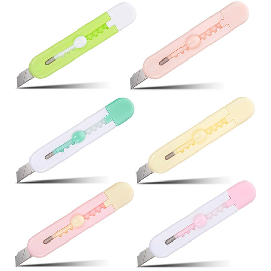 Dimeho 6Pcs Utility Knife Box Cutters, Retractable Blade Letter Opener Box Cutter for Cartons Mini Easy Slide Cardboard Cutter Knife for Opening Paper, Envelopes, Packages, Boxes, Bags(6 Color)