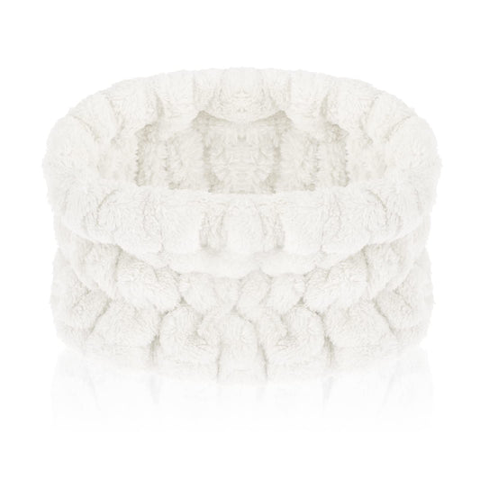 Sibba 1 Piece Spa Headband For Washing Face Wash Makeup Sports Shower Wide Hair Band Headpiece Puffy Fuzzy Fluffy Cloth Head Hairband Wristband Facial Beauty Wrap Women Girls (White)
