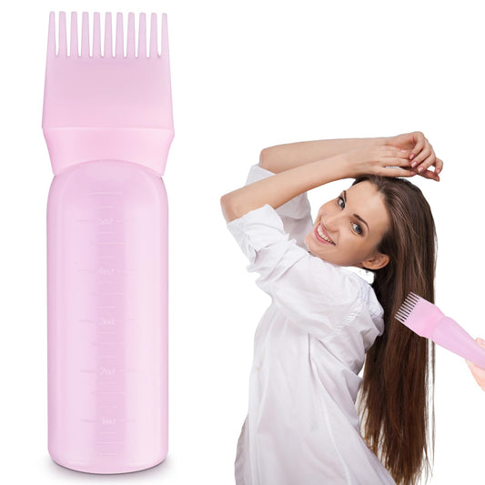 Root Comb Applicator Bottle 6 OZ Hair Oil Applicator Applicator Bottle for Hair Dye Bottle Applicator Brush with Graduated Scale, Profssional Brush Applicator Comb Hairdressing Coloring Styling Tool