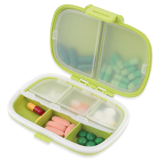 Sibba 1 PC Pill Organizer Box Medicine Case Pocket Holder Container Daily Portable Travel 7 Day 3 Times Medication Storage Weekly Dispenser Labels Reminder Individual Compartment Covers Lids(Green)