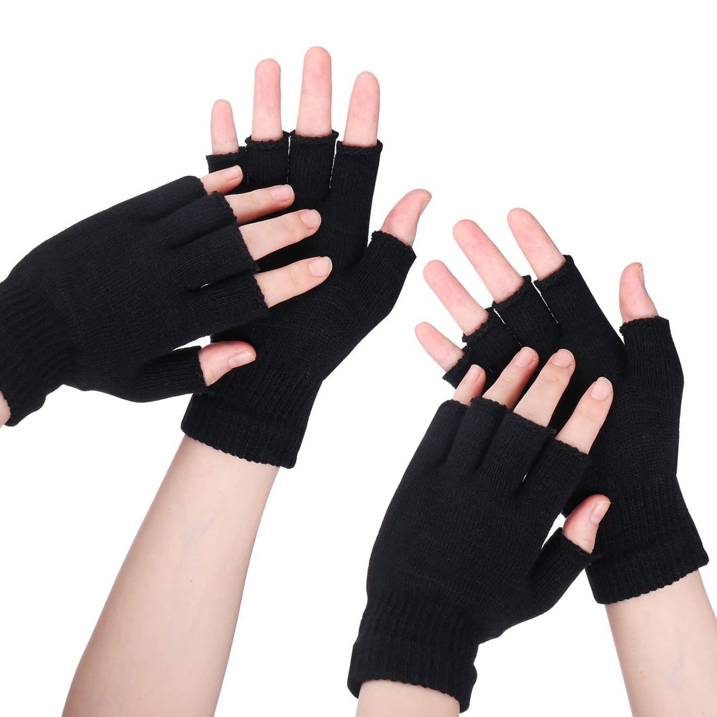 Sibba 2 Pairs Half Finger Gloves, Knit Touchscreen Warm Stretchy Mittens Fingerless Gloves for Men Women