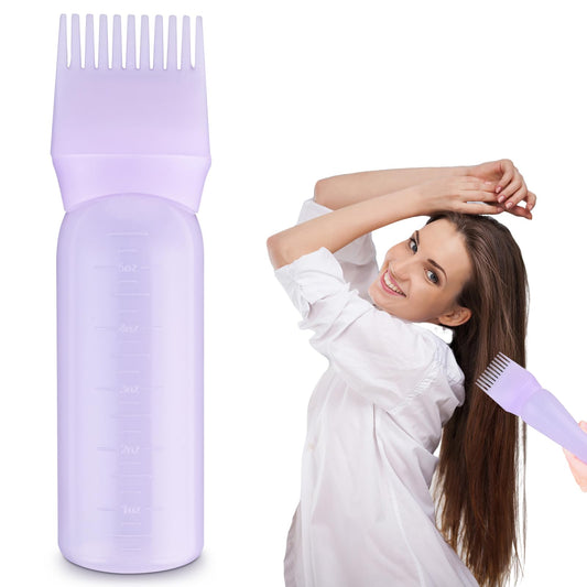 Root Comb Applicator Bottle, 6 OZ Hair Oil Applicator Applicator Bottle for Hair Dye Bottle Applicator Brush with Graduated Scale, Profssional Brush Applicator Comb Hairdressing Coloring Styling Tool