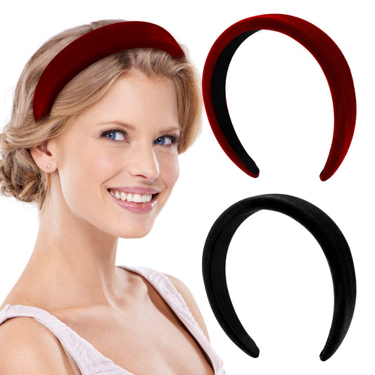 Sibba 2 Pieces Headbands Mother's Day Head Bands Soft Non Slip Black Red Velvet Hair Band Thick Padded Hairbands Wide Braided Outdoor Headwear Headpiece Valentines Day Christmas Holiday Girls Women