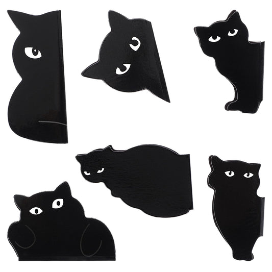 Sibba 6Pcs Black Cat Cute Bookmarks Set, Magnetic Bookmarks for Book Lovers, Kawaii Bookmark Cat Book Markers Magnetic Book Page Clips for Kids Students Teachers Home Office