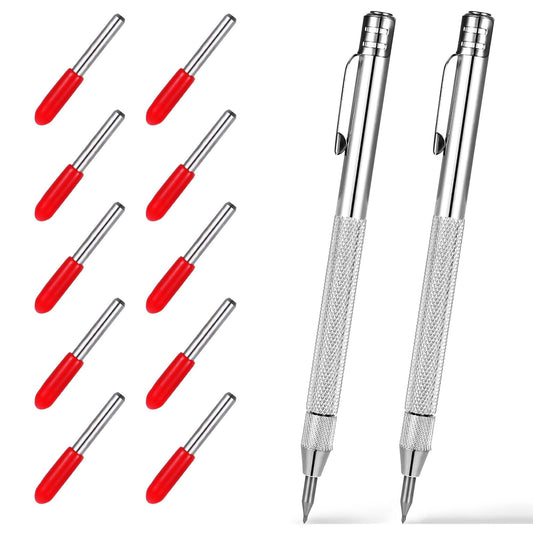 2Pcs Tungsten Carbide Scriber, Metal Etching Pen Tool with Magnet Engraving Pen with Knurled Aluminum Handle for Glass/Ceramics/Metal Sheet