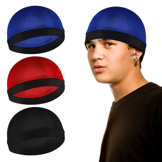 Sibba 3 Pieces Unisex Satin Silky Wave Caps 360 540 720 Wave Elastic Band Silky Durag Headwear Stockings Wig Beanie Cap Soft Breathable Skullies Beanies Cap for Sleeping Shower