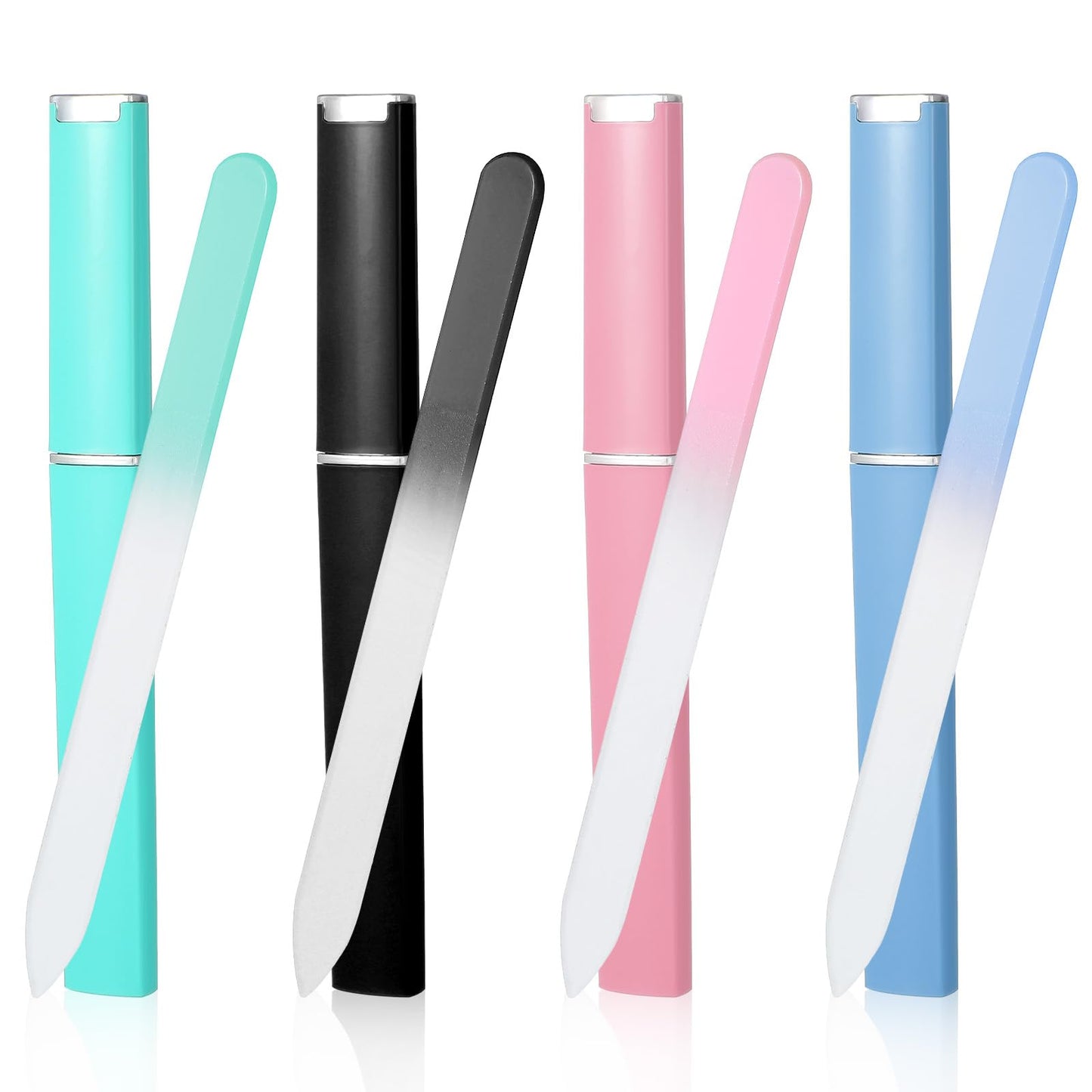 Wanmu Pack of 4 Professional Nail Files, Glass Nail Files, Fingernail File with Case, Double-Sided Crystal Surface, Nail Files, Professional Manicure Tool for Women