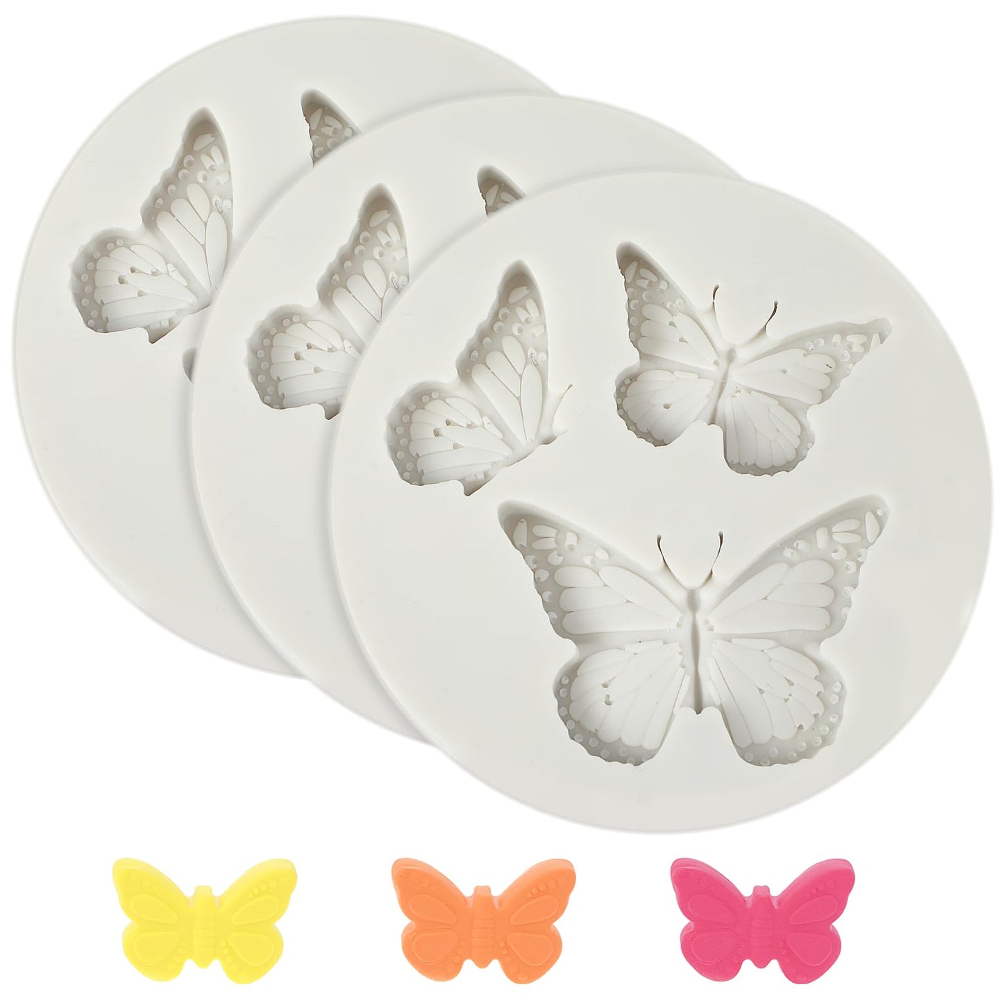 COMNICO 3PCS Mini Butterfly Silicone Molds, Non-Stick Food Grade Silicone Molds Cute Fondant Mould for Chocolate Gummy Fudge Candy Polymer Clay Cupcake Topper Desserts Decoration (Grey)