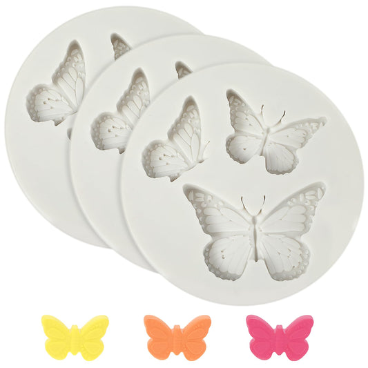 COMNICO 3PCS Mini Butterfly Silicone Molds, Non-Stick Food Grade Silicone Molds Cute Fondant Mould for Chocolate Gummy Fudge Candy Polymer Clay Cupcake Topper Desserts Decoration (Grey)