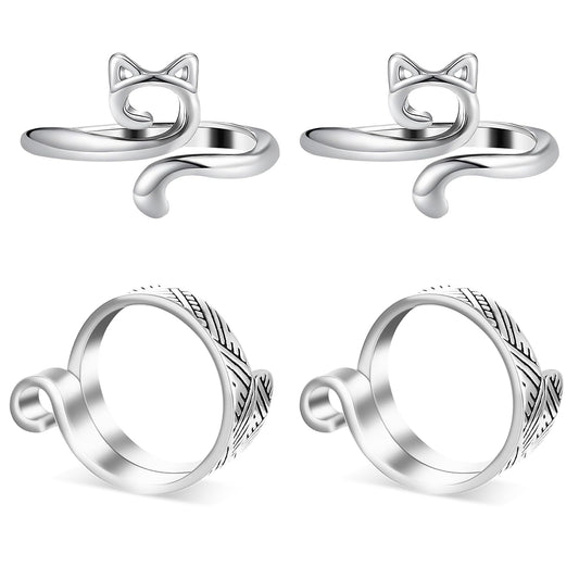 Dimeho 4 Pack Adjustable Knitting Rings Crochet Finger Loop Yarn Guide Holder Weaving Hook Braided Open Thimble for DIY Craft Accessories Women Mother Grandma Thanksgiving Presents