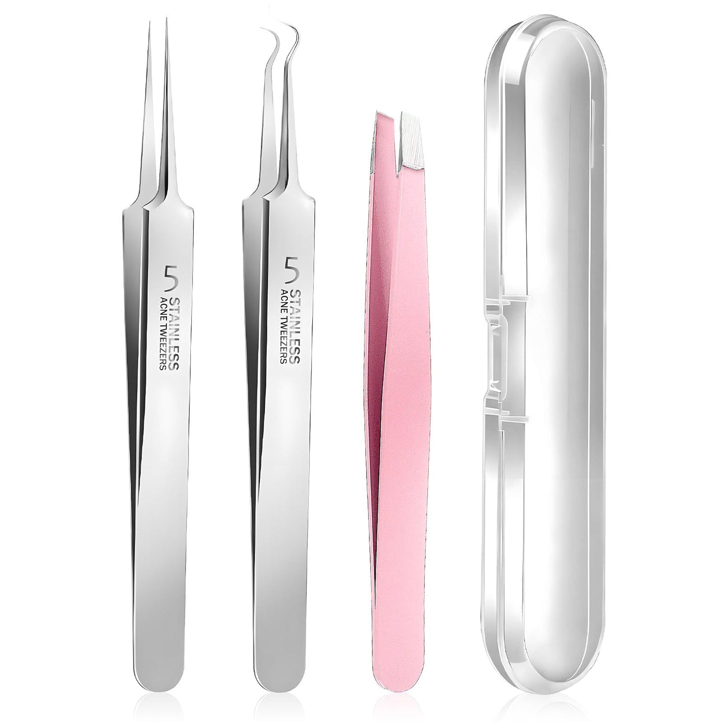 3Pcs Blackhead Remover Tweezers Popper Remover Tool Kit Precision Blackhead Pimple Extractor Skin Ingrown Hair Tweezers Curved Makeup Tool Surgical Clips Tweezers for Women Girls Nose Eye Face Care