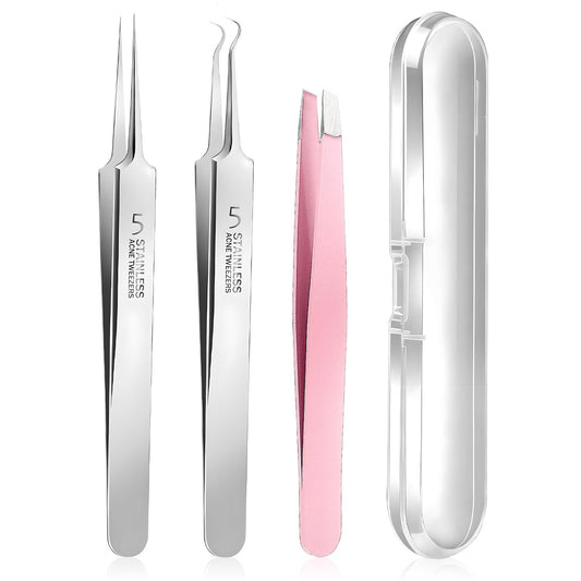 3Pcs Blackhead Remover Tweezers Popper Remover Tool Kit Precision Blackhead Pimple Extractor Skin Ingrown Hair Tweezers Curved Makeup Tool Surgical Clips Tweezers for Women Girls Nose Eye Face Care