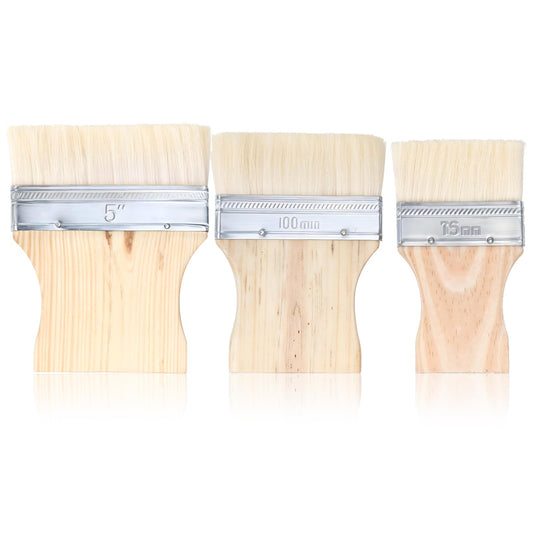 Wanmu 3Pcs Flat Paddle Paint Brush Set, 3/4/5 Inch Large Wide Paint Brush, Paint Brush with Poplar Handle, Art Paint Brush, Wool Paint Brushes for Oil and Acrylic Paints