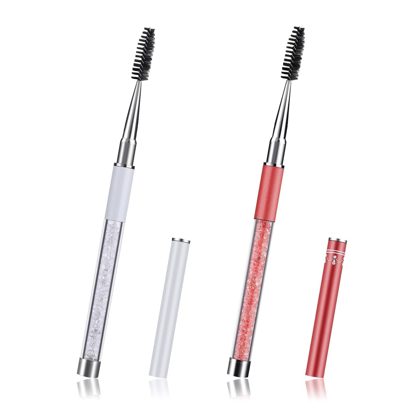 Sibba 2 Pieces Mascara Brushes Lifting Eyebrow Spoolie Brushes Applicators Spoolies Brow Wands for Eyelash Extensions Portable Cosmetic Brushes with Cap for Travel Pink Transparent