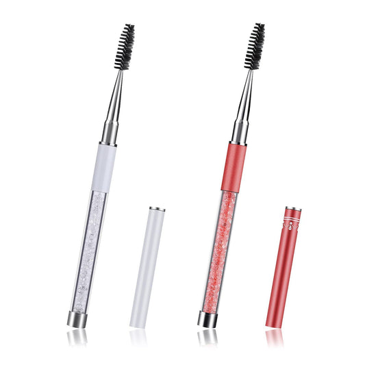 Sibba 2 Pieces Mascara Brushes Lifting Eyebrow Spoolie Brushes Applicators Spoolies Brow Wands for Eyelash Extensions Portable Cosmetic Brushes with Cap for Travel Pink Transparent