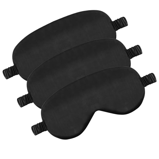 Dimeho 3 Pcs Silky Sleep Mask, Soft Breathable Satin Blackout Eye Mask for Men Women Eye Cover for Sleeping Travel Eyeshade with Adjustable Straps Nap Shading Blindfold No Pressure（Black）
