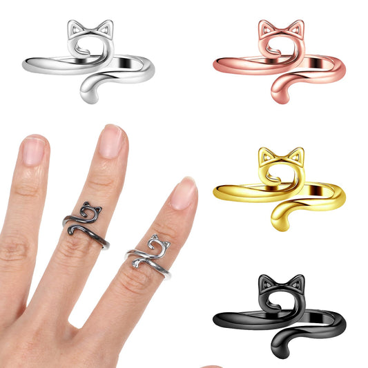 Dimeho 4 Pcs Knitting Crochet Rings for Fingers, Adjustable Cat Crochet Rings Metal Open Yarn Guide Finger Holder Rings Crochet Tension Rings for Finger Knitting & Crocheting Supplies (4 Colors)