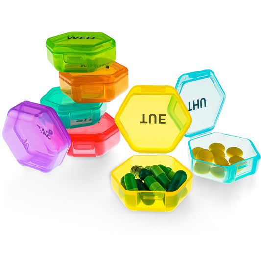 Sibba 7 PCS Pill Box Case Organizer Container Small 7 Day Medicine Dispenser for Purse Travel Mini Boxes Pocket Portable Tiny Storage Holder Organizers Pillboxes for Jewelry Beads